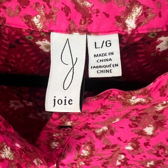 Joie Floral Peasant Blouse Fuchsia Ruffled Button Down Prairie Shirt Deep Pink - Picture 11 of 15
